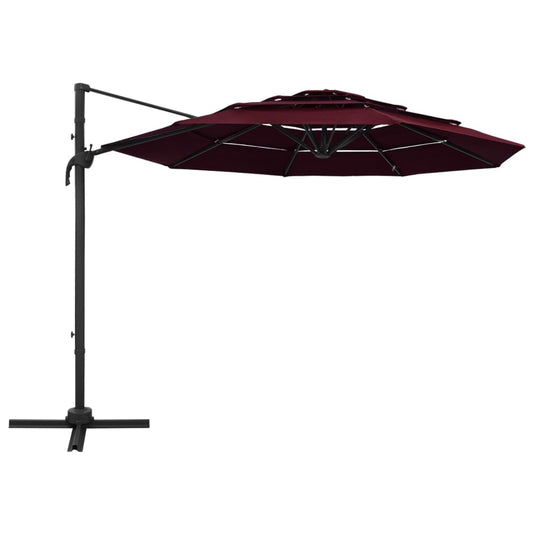Vidaxl parasol 4-laags met aluminium paal 3x3 m bordeauxrood
