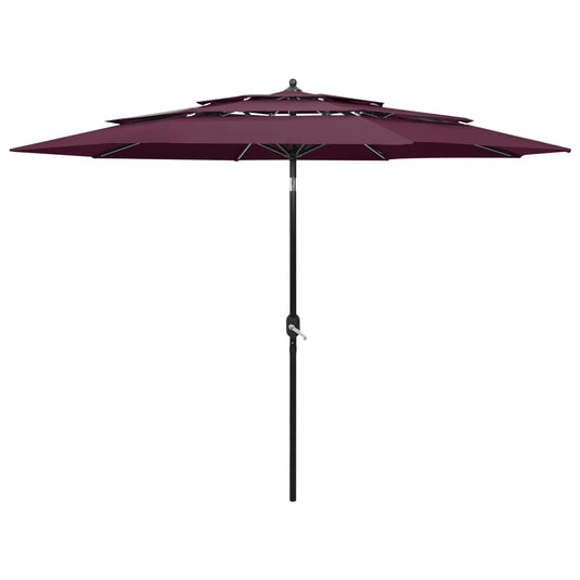 Vidaxl parasol 3-laags met aluminium paal 3 m bordeauxrood