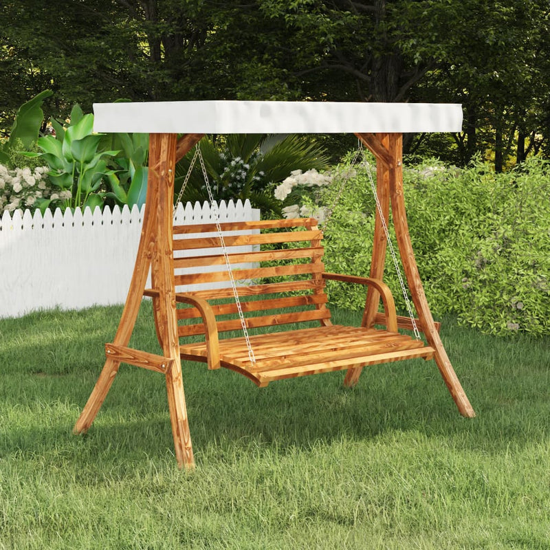 Load image into Gallery viewer, Vidaxl schommelframe met crèmekleur dak gebogen hout met teakafwerking
