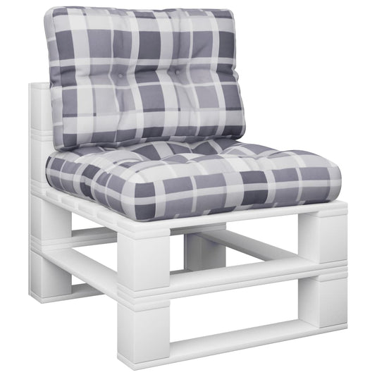 VidaXL Palletkussens 2 st ruitpatroon stof grijs