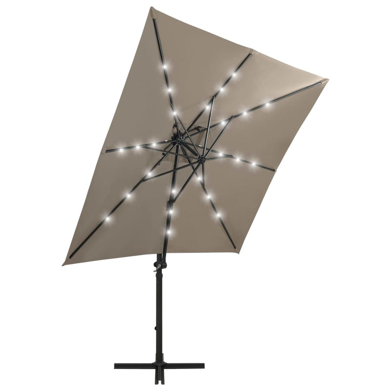 Load image into Gallery viewer, Vidaxl zweefparasol met paal en led-verlichting 250 cm taupe
