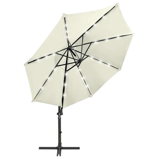 Vidaxl zweefparasol met paal en led-verlichting 300 cm zandkleurig