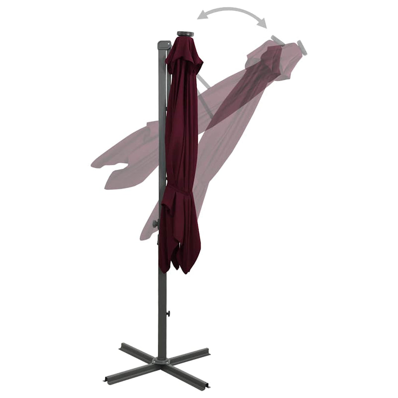 Load image into Gallery viewer, Vidaxl zweefparasol met paal en led-verlichting 300 cm bordeauxrood
