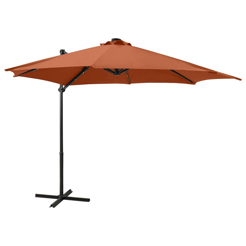 Load image into Gallery viewer, Vidaxl zweefparasol met paal en led-verlichting 300 cm terracottakleur
