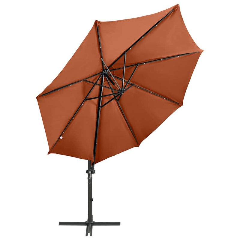 Load image into Gallery viewer, Vidaxl zweefparasol met paal en led-verlichting 300 cm terracottakleur
