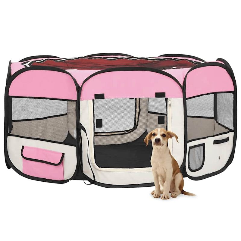 Load image into Gallery viewer, Vidaxl hondenren inklapbaar met draagtas 145x145x61 cm roze
