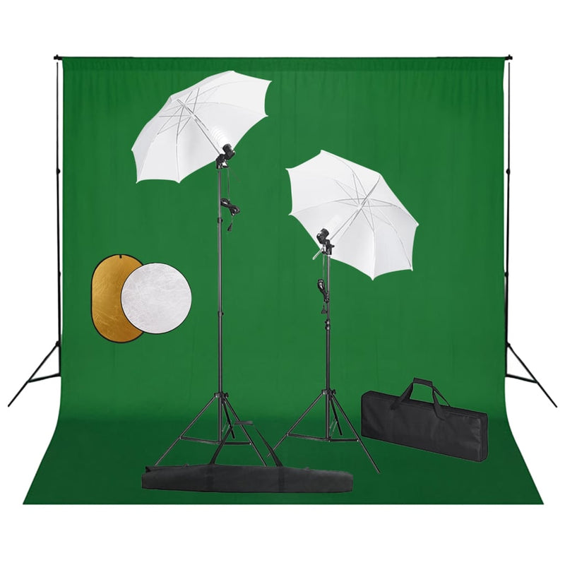 Load image into Gallery viewer, Vidaxl fotostudioset met lampen, paraplu's, achtergrond en reflector
