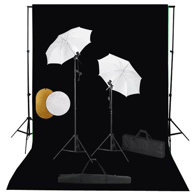 Chargez l'image dans la visionneuse de la galerie, Vidaxl fotostudioset met lampen, paraplu's, achtergrond en reflector
