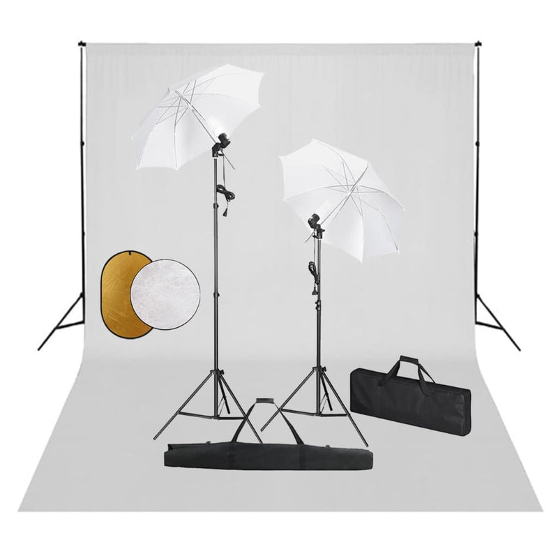 Load image into Gallery viewer, Vidaxl fotostudioset met lampen, paraplu's, achtergrond en reflector
