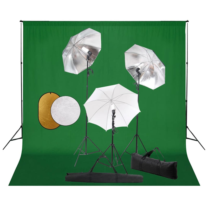 Load image into Gallery viewer, Vidaxl fotostudioset met lampen, paraplu's, achtergrond en reflector
