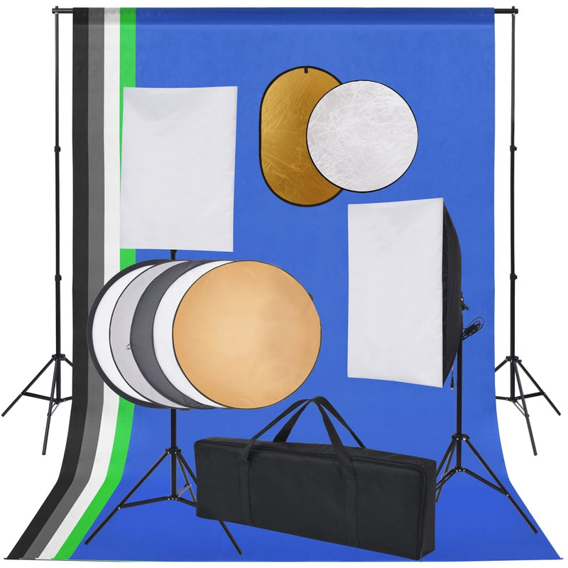 Load image into Gallery viewer, Vidaxl fotostudioset met softboxlampen, achtergrond en reflector
