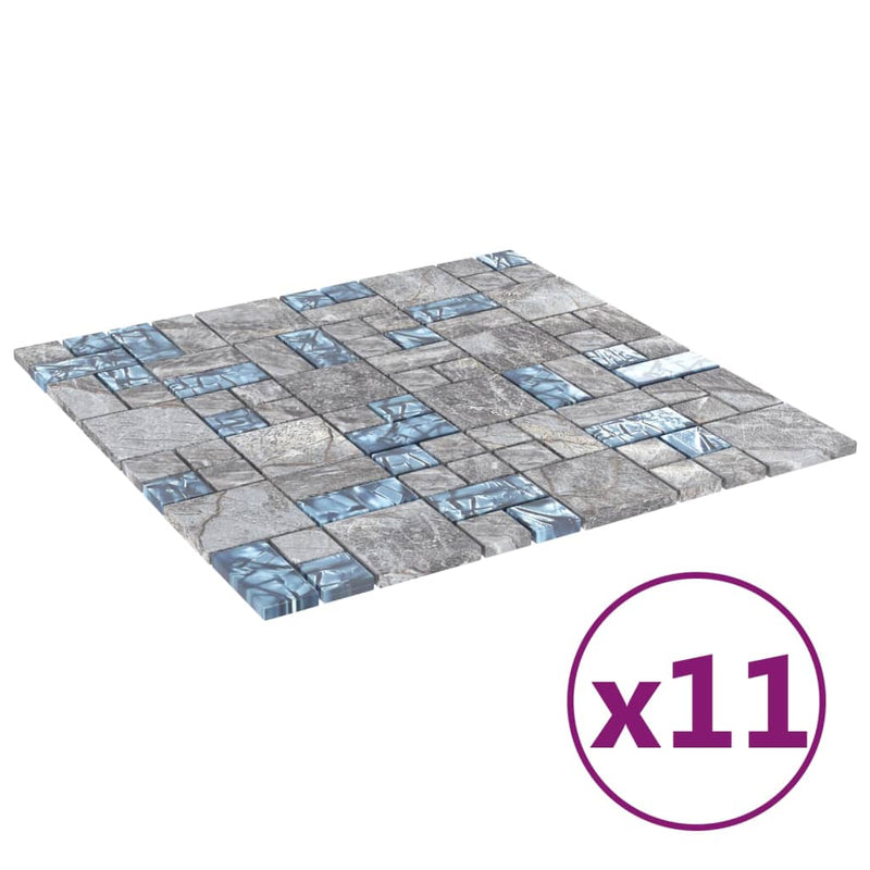 Load image into Gallery viewer, Vidaxl mozaïektegels 11 st 30x30 cm glas grijs en blauw
