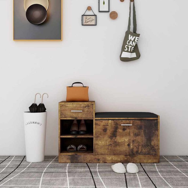 Load image into Gallery viewer, Vidaxl schoenenbank 94,5x31x57 cm bewerkt hout gerookt eikenkleurig
