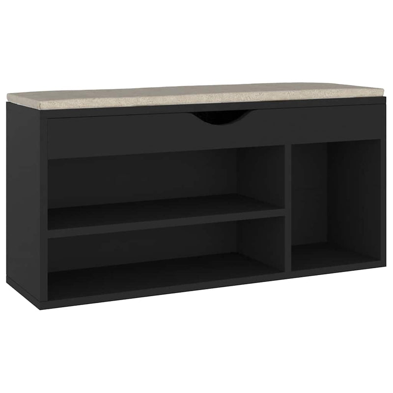 Load image into Gallery viewer, Vidaxl schoenenbank met kussen 104x30x49 cm bewerkt hout zwart
