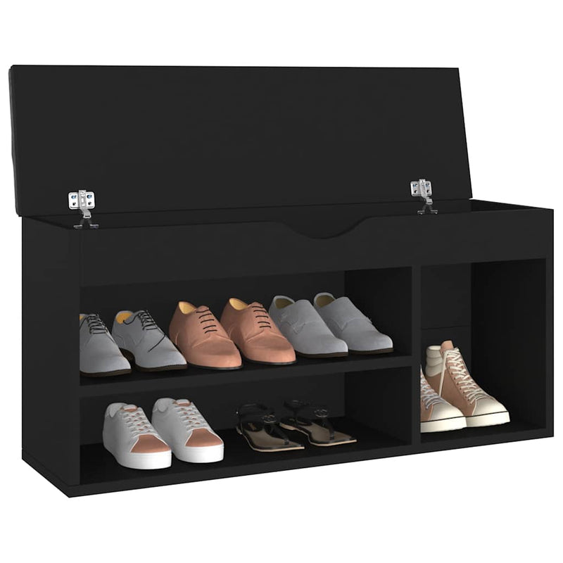Load image into Gallery viewer, Vidaxl schoenenbank met kussen 104x30x49 cm bewerkt hout zwart
