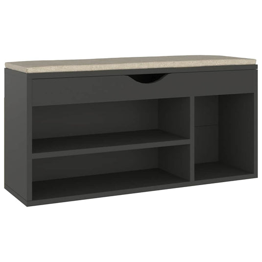 Vidaxl schoenenbank met kussen 104x30x49 cm bewerkt hout grijs