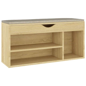 Vidaxl schoenenbank met kussen 104x30x49 cm bewerkt hout sonoma eiken