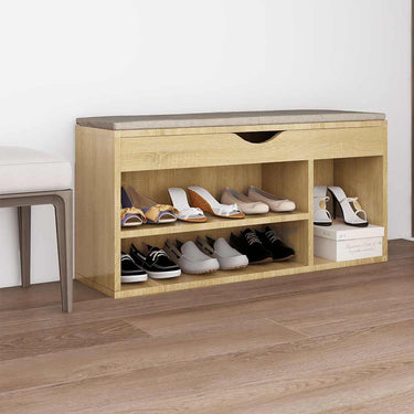 Vidaxl schoenenbank met kussen 104x30x49 cm bewerkt hout sonoma eiken