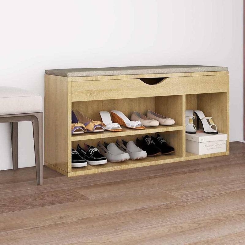ギャラリービューアに画像をロードする, Vidaxl schoenenbank met kussen 104x30x49 cm bewerkt hout sonoma eiken
