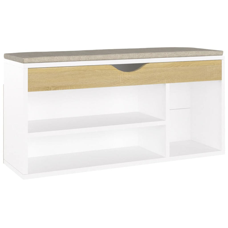 Load image into Gallery viewer, Vidaxl schoenenbank en kussen 104x30x49 cm hout wit sonoma eiken
