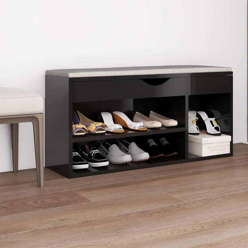 ギャラリービューアに画像をロードする, Vidaxl schoenenbank met kussen 104x30x49 cm hout hoogglans zwart
