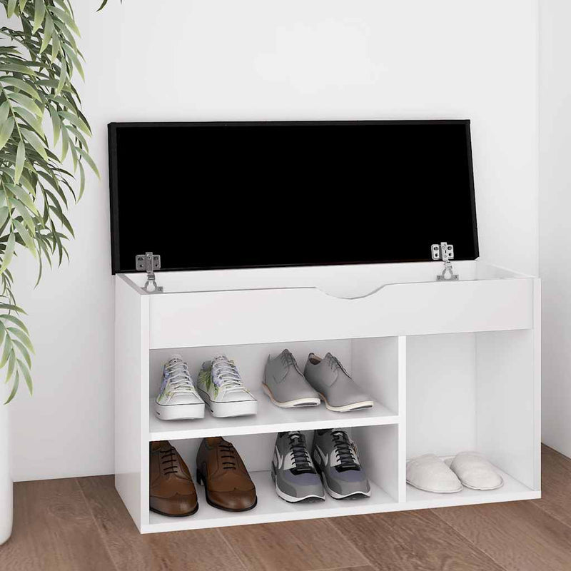 Load image into Gallery viewer, Vidaxl schoenenbank met kussen 80x30x47 cm bewerkt hout wit
