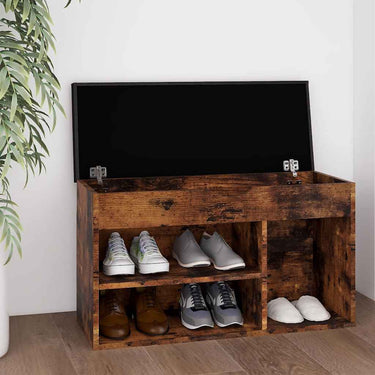 Vidaxl schoenenbank met kussen 80x30x47 cm bewerkt hout gerookt eiken