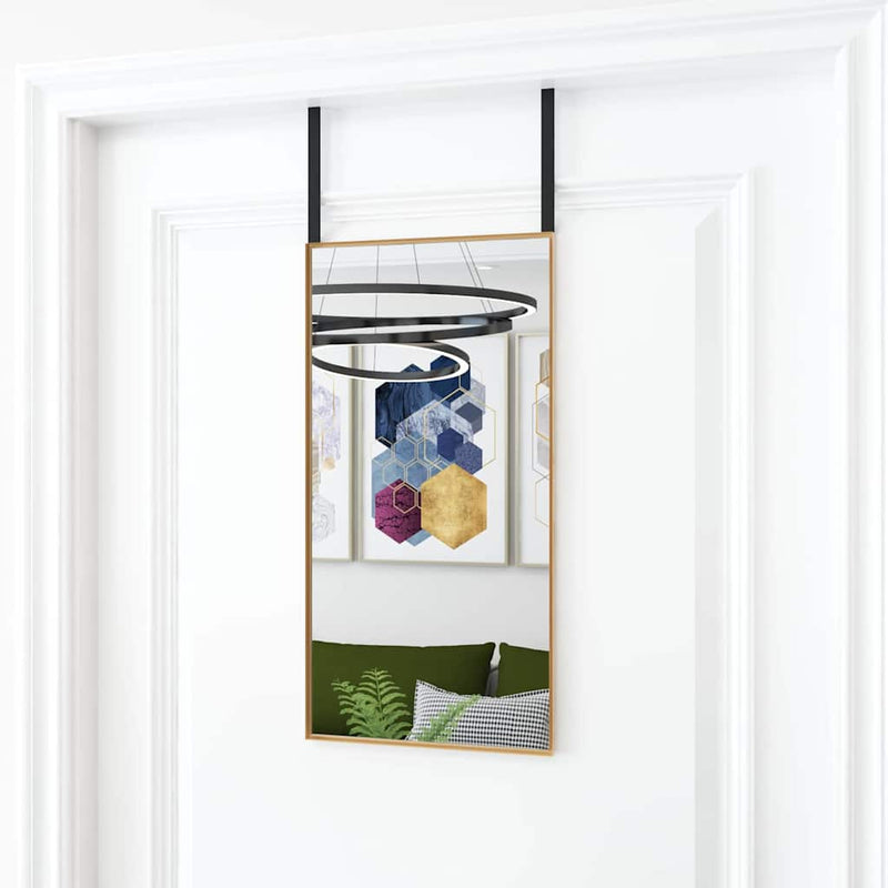 Chargez l'image dans la visionneuse de la galerie, Vidaxl deurspiegel 30x60 cm glas en aluminium goudkleurig
