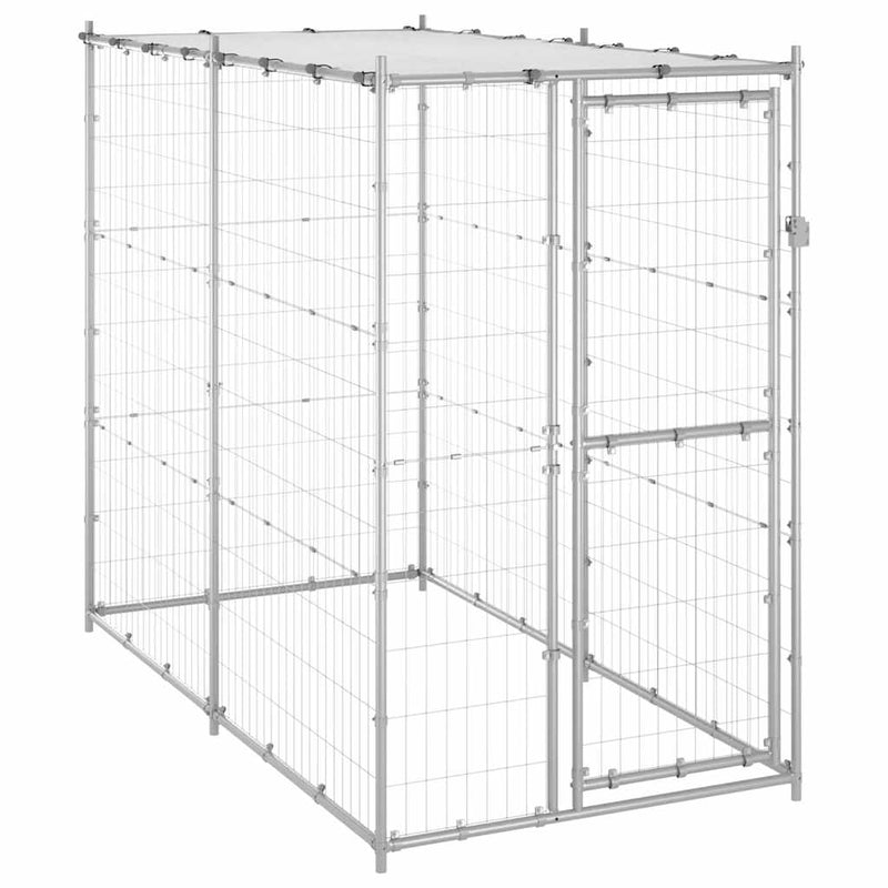 Load image into Gallery viewer, Vidaxl hondenkennel buiten met dak 110x220x180 cm gegalvaniseerd staal

