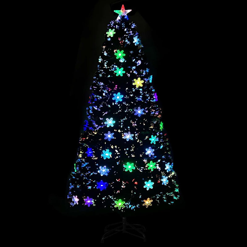 Load image into Gallery viewer, VidaXL Kerstboom met LED-sneeuwvlokken 120 cm glasvezel zwart
