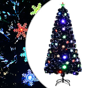 Vidaxl kerstboom met led-sneeuwvlokken 150 cm glasvezel zwart