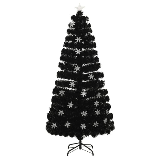 Vidaxl kerstboom met led-sneeuwvlokken 150 cm glasvezel zwart