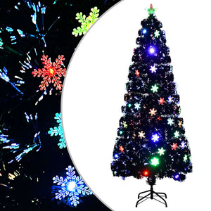 Vidaxl kerstboom met led-sneeuwvlokken 210 cm glasvezel zwart