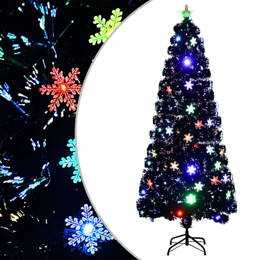 Vidaxl kerstboom met led-sneeuwvlokken 210 cm glasvezel zwart