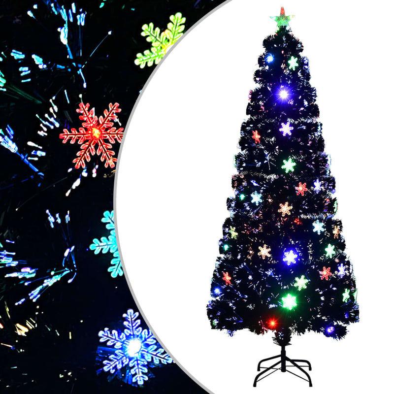 Load image into Gallery viewer, VidaXL Kerstboom met LED-sneeuwvlokken 210 cm glasvezel zwart
