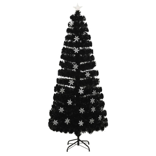 Vidaxl kerstboom met led-sneeuwvlokken 210 cm glasvezel zwart