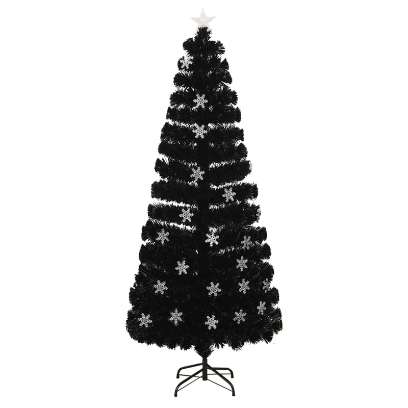 Load image into Gallery viewer, VidaXL Kerstboom met LED-sneeuwvlokken 210 cm glasvezel zwart
