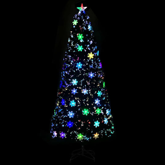 Vidaxl kerstboom met led-sneeuwvlokken 210 cm glasvezel zwart