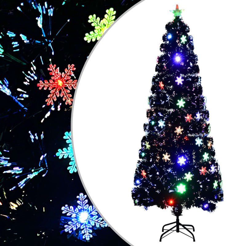 Load image into Gallery viewer, Vidaxl kerstboom met led-sneeuwvlokken 240 cm glasvezel zwart
