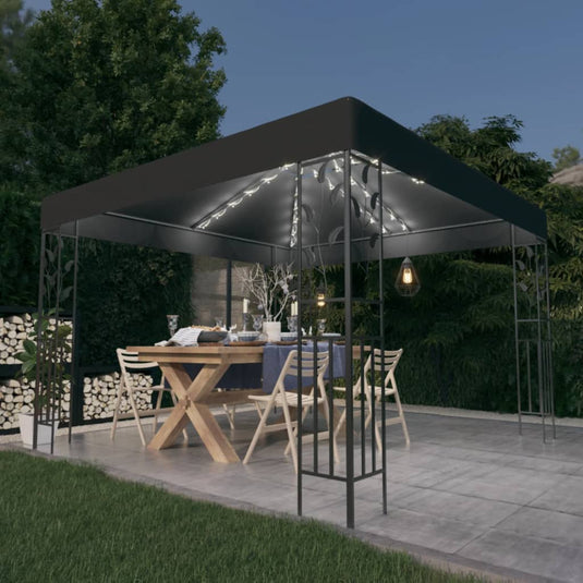 Vidaxl prieel met led-lichtslinger 3x3 m antracietkleurig