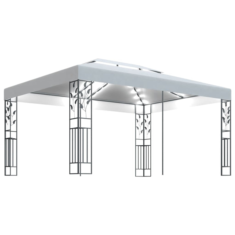 Load image into Gallery viewer, VidaXL Prieel met dubbel dak en LED-lichtslinger 3x4 m wit
