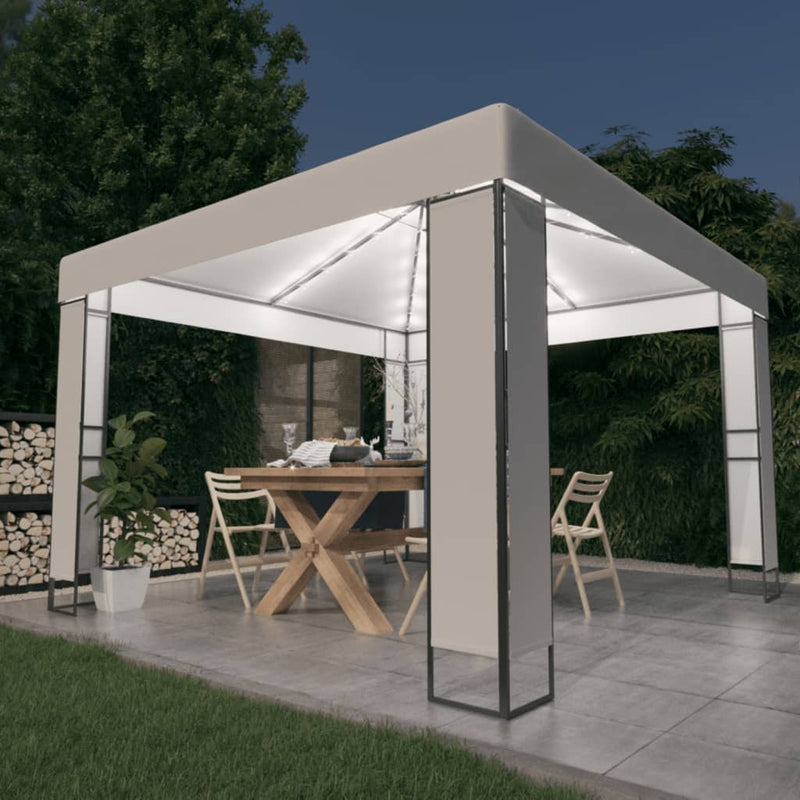 Load image into Gallery viewer, Vidaxl prieel met dubbel dak en led-lichtslinger 3x3 m wit
