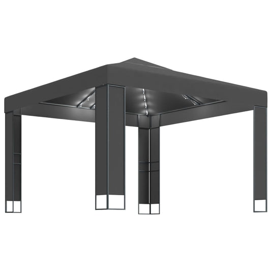 Vidaxl prieel met dubbel dak en led-lichtslinger 3x3 m antracietkleur