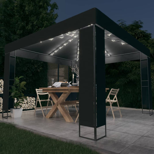 Vidaxl prieel met dubbel dak en led-lichtslinger 3x3 m antracietkleur