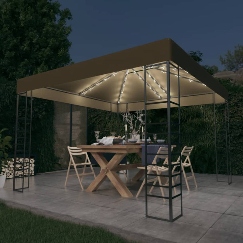 ギャラリービューアに画像をロードする, Vidaxl tuinpaviljoen met led-lichtslinger 3x3 m taupe
