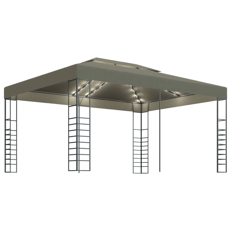 Load image into Gallery viewer, VidaXL Prieel met LED-lichtslinger 3x4 m taupe
