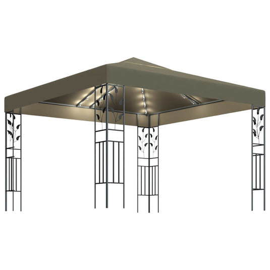 Vidaxl prieel met led-lichtslinger 3x3 m taupe