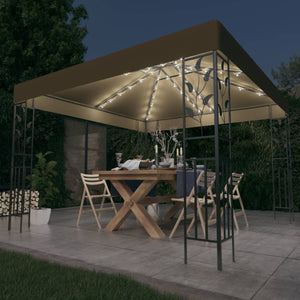 Vidaxl prieel met led-lichtslinger 3x3 m taupe