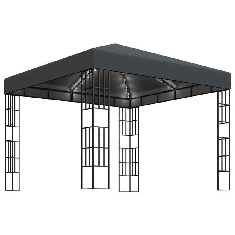 Load image into Gallery viewer, VidaXL Prieel met LED-lichtslinger 3x3 m antracietkleurig
