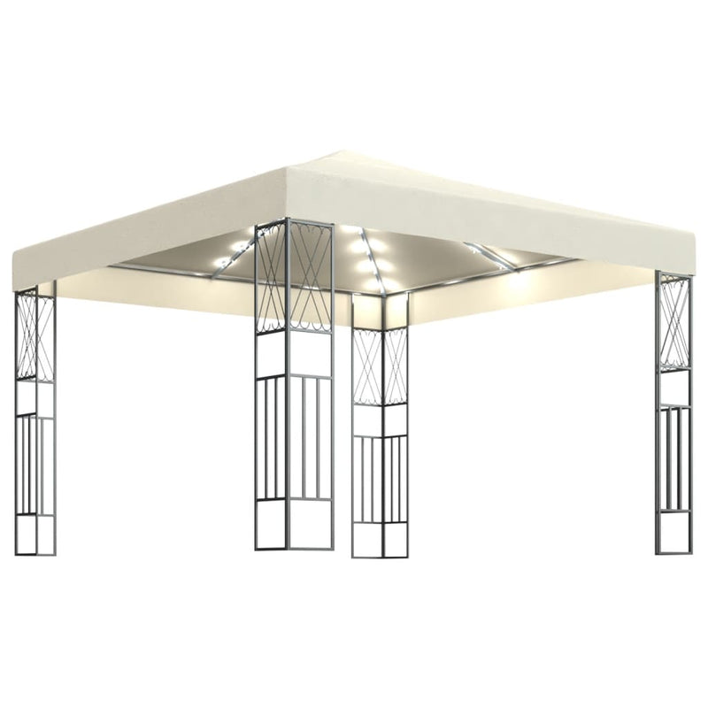 Load image into Gallery viewer, Vidaxl prieel met led-lichtslinger 3x3 m stof crèmekleurig
